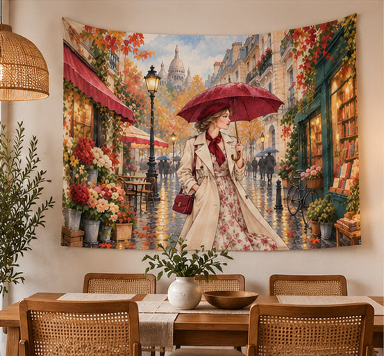 Wall Tasperty Rainy Autumn Stroll in Paris – wall tapestry design detail – ECADRA