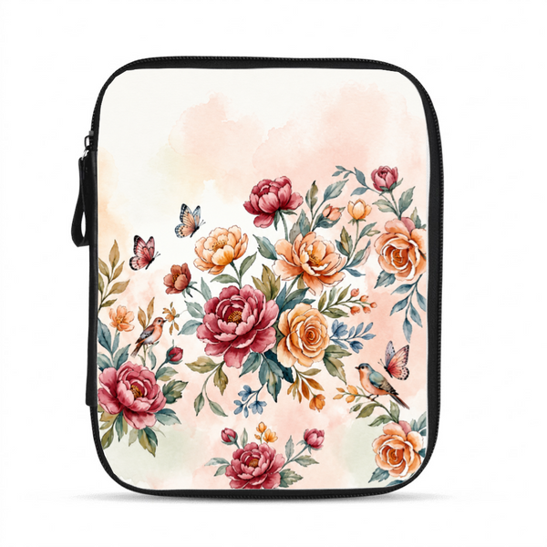 Tablet Sleeve - Peach Watercolor Floral and Bird Print