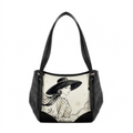 Black Leather Tote Bag Luxury Black and Ivory Polka Dot