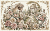 Beige Wide Tote Bag Victorian Garden Floral Soft Floral Aesthetic