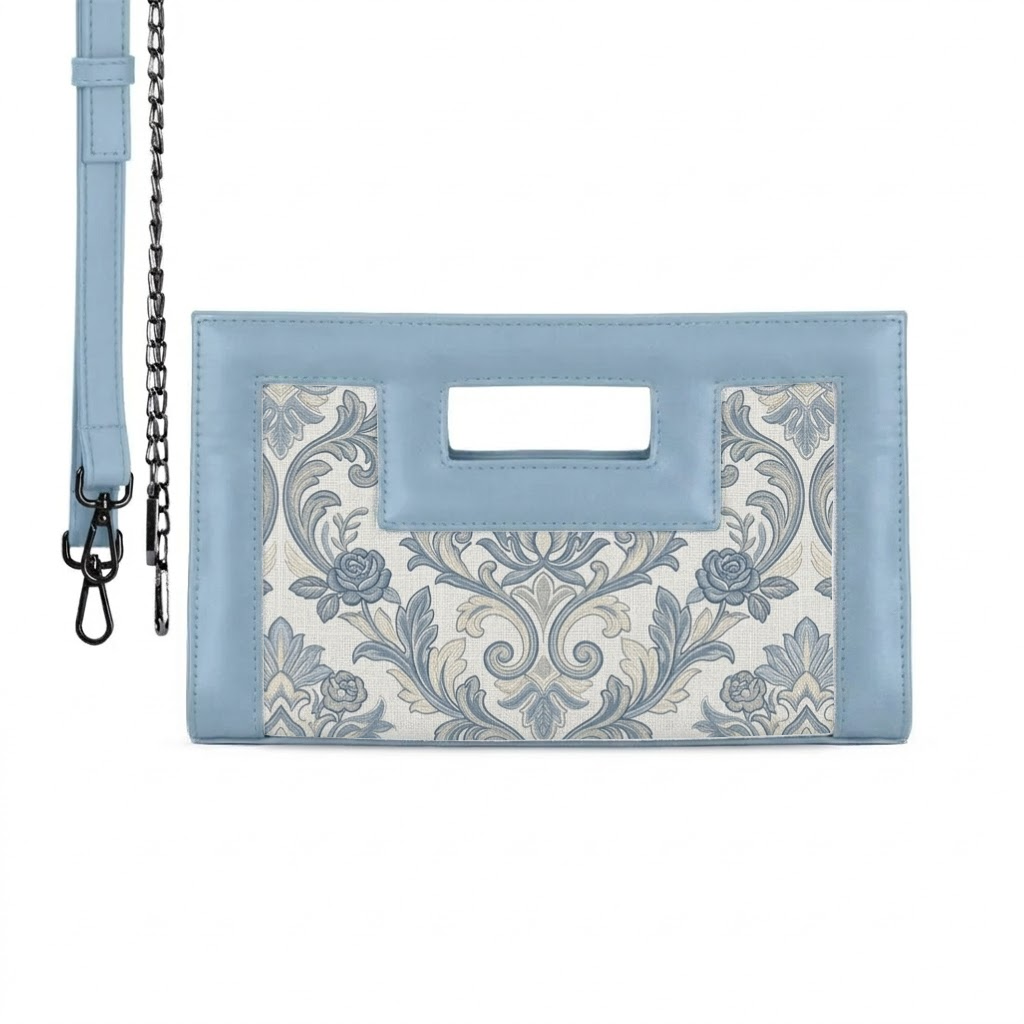 Blue City Sleek Clutch Dusty Blue Damask Floral Pattern - 2