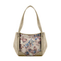 Beige Leather Tote Bag  Flowers
