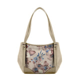 Beige Leather Tote Bag  Flowers - 1