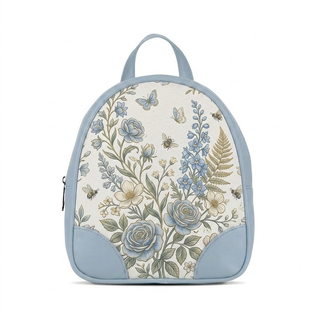 Blue O Mini Backpacks Vintage Blue Floral Aesthetic