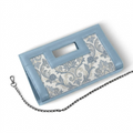Blue City Sleek Clutch Dusty Blue Damask Floral Pattern