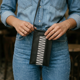 Black Minimalist Stitch Zigzag Phone Crossbody Bag – Hands-Free & Bold
