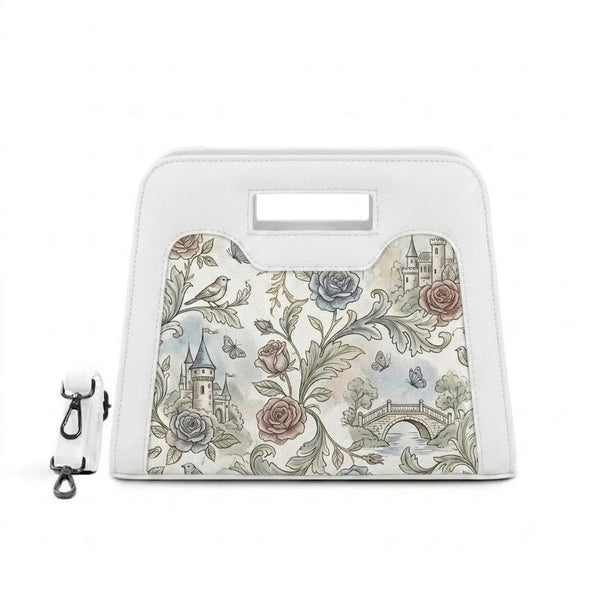 White Chic Peek Handbag Vintage Castle Floral Neoprene