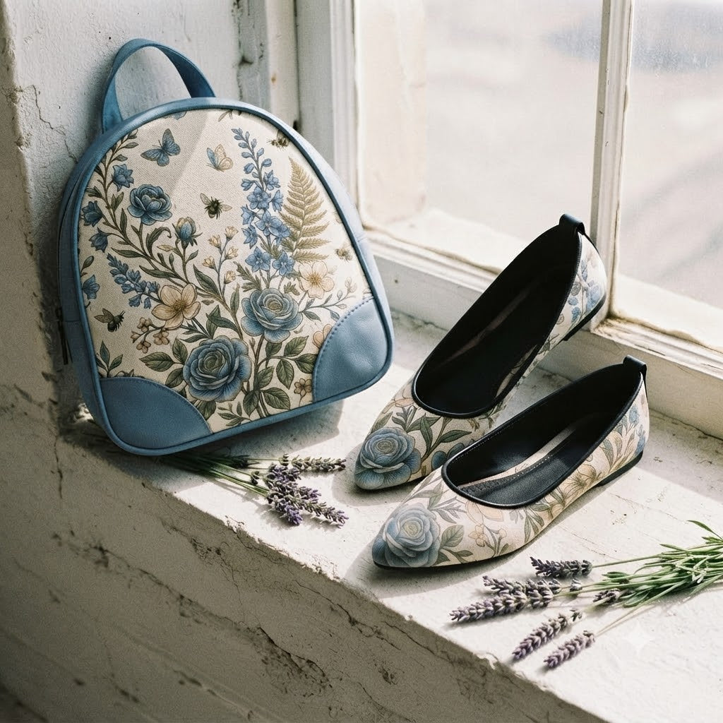 Vintage Blue Floral Aesthetic shoe Footwear