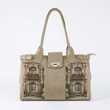 Beige Double Handle Large Bag Classic Townhouse Architectural Aesthetic - 1