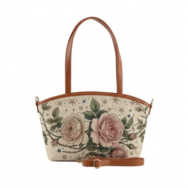 Wide Tote Bag Vintage Enchanted Garden with Celestial Star