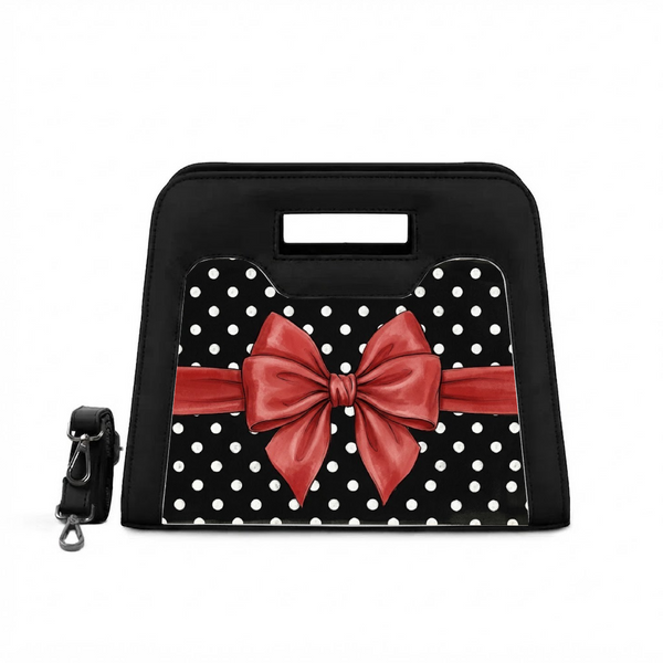 Black Chic Peek Handbag Polka Dot Red Bow