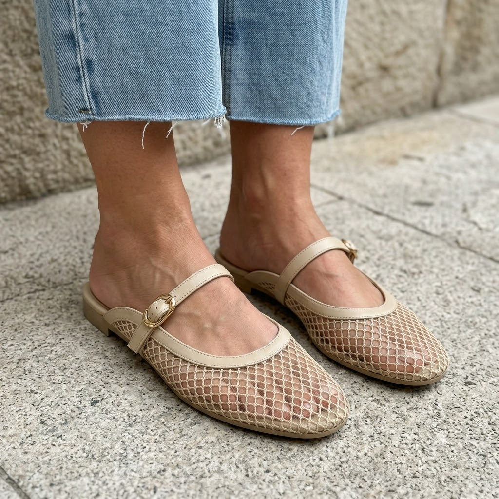 Beige Trellis Mule