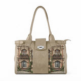 Beige Double Handle Large Bag Classic Townhouse Architectural Aesthetic