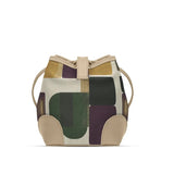 Beige Bucket Bag with Retro Geometric Blocks - 2