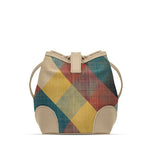 Beige Bucket Bag with Colorful Argyle Charm - 2