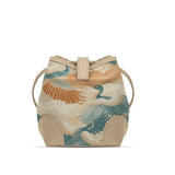 Beige Bucket Bag Featuring Elegant Crane Flight - 2