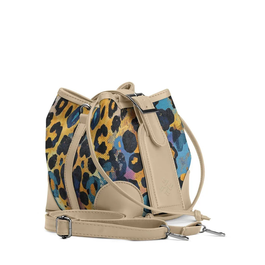 Beige Bucket Bag in Vibrant Leopard Splash - 1