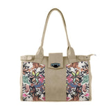 Beige Double Handle Large Bag Floral Skins