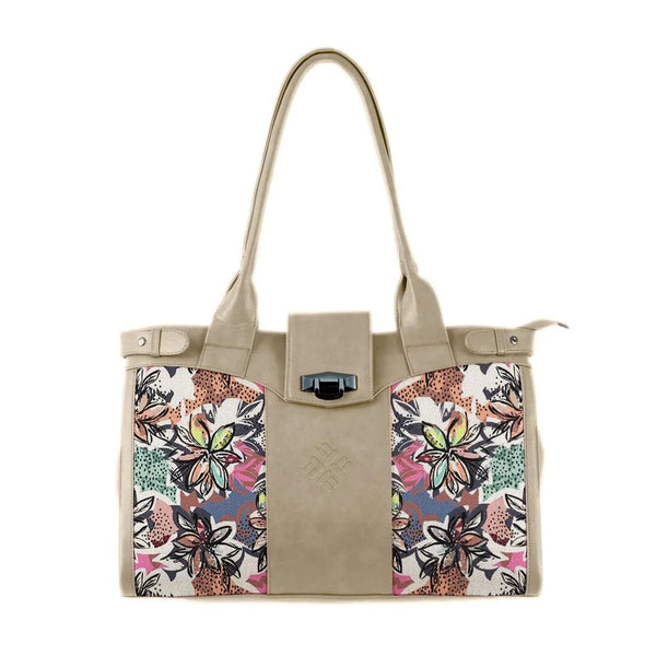 Beige Double Handle Large Bag Floral Skins