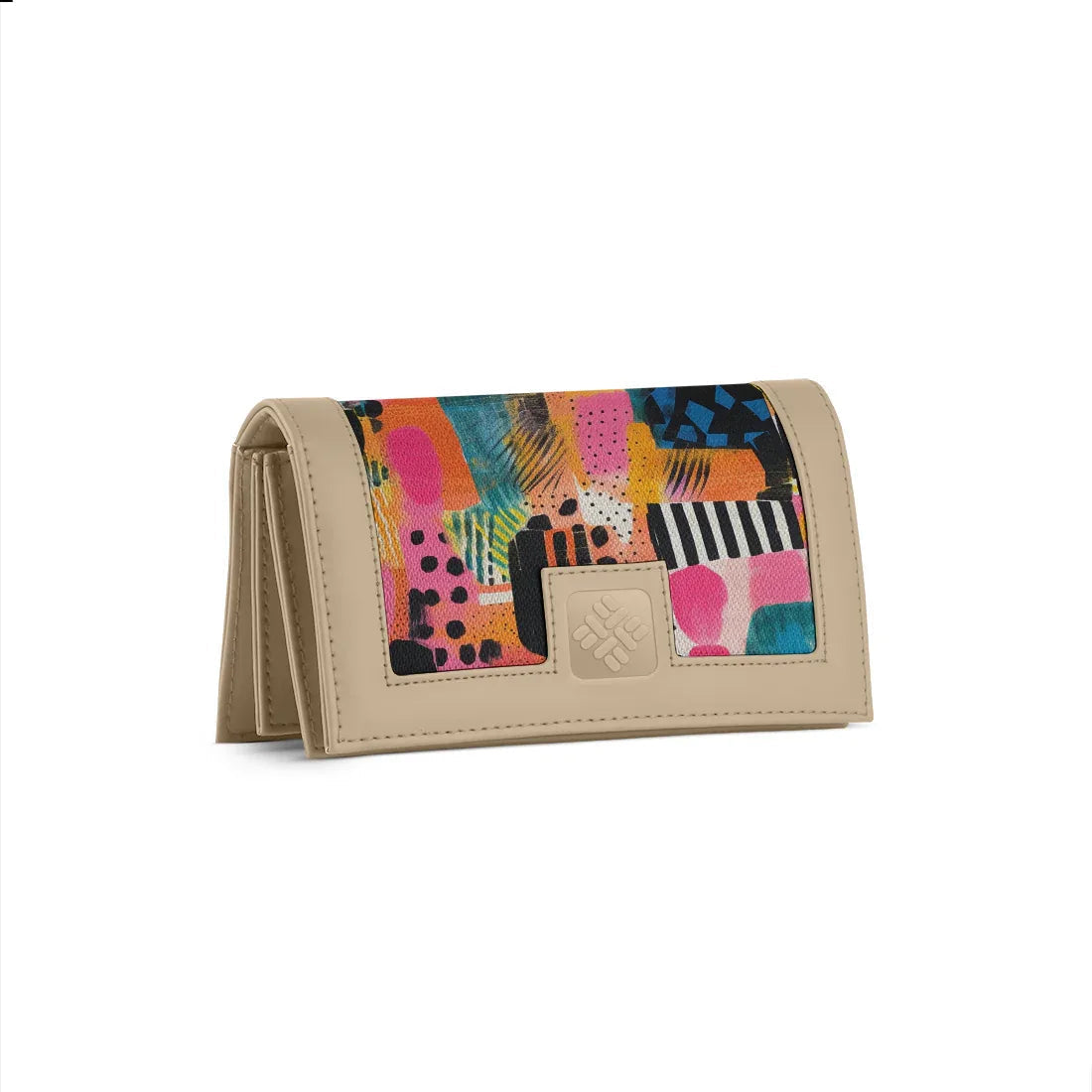 Beige Sleek Elegance Fold Wallet in Whimsical Patchwork Delight - 1
