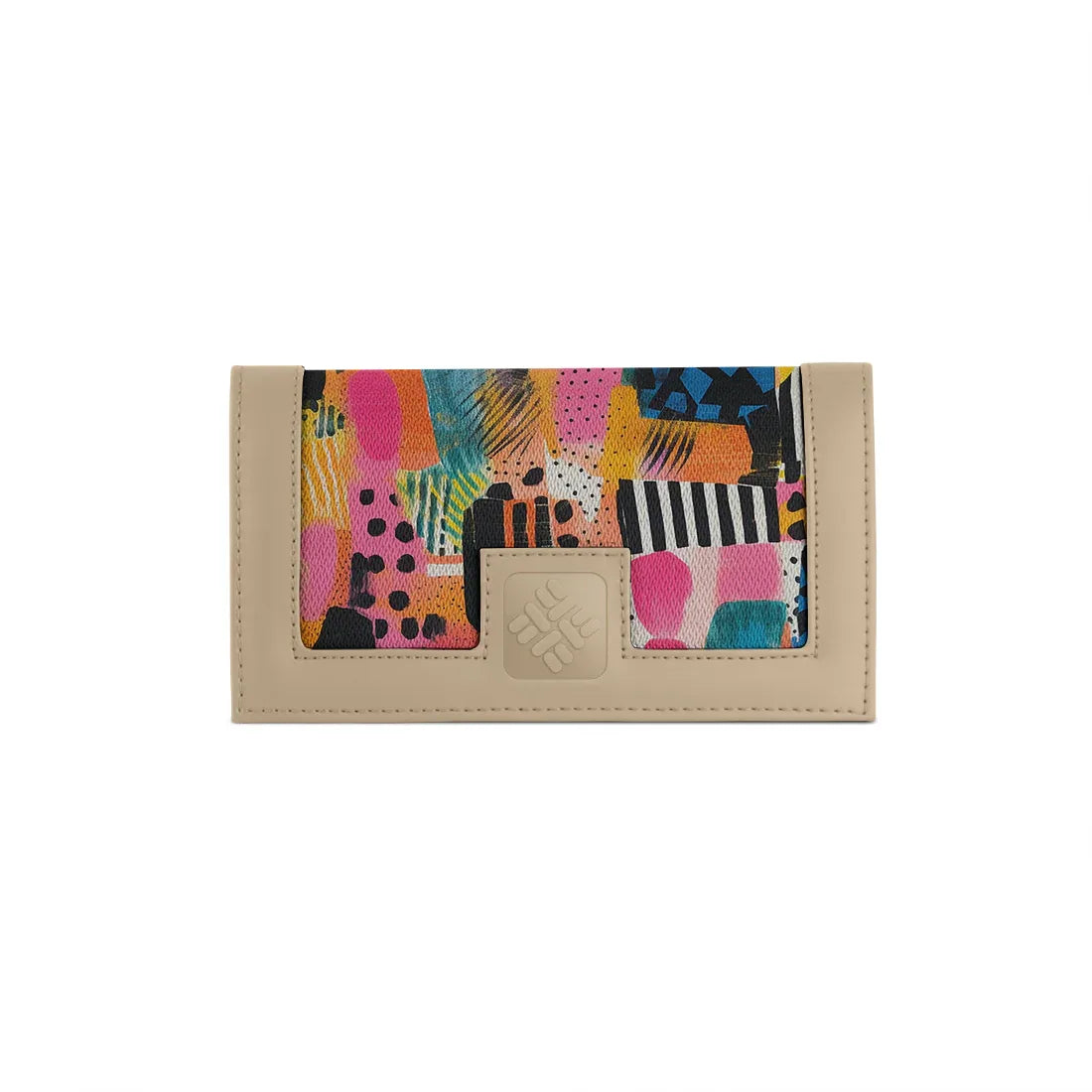 Beige Sleek Elegance Fold Wallet in Whimsical Patchwork Delight - 2
