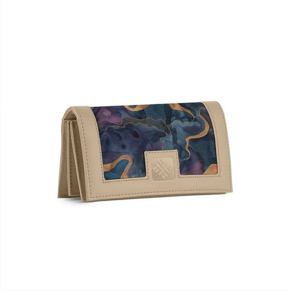 Beige Sleek Elegance Fold Wallet with Ethereal Watercolor Waves - 1