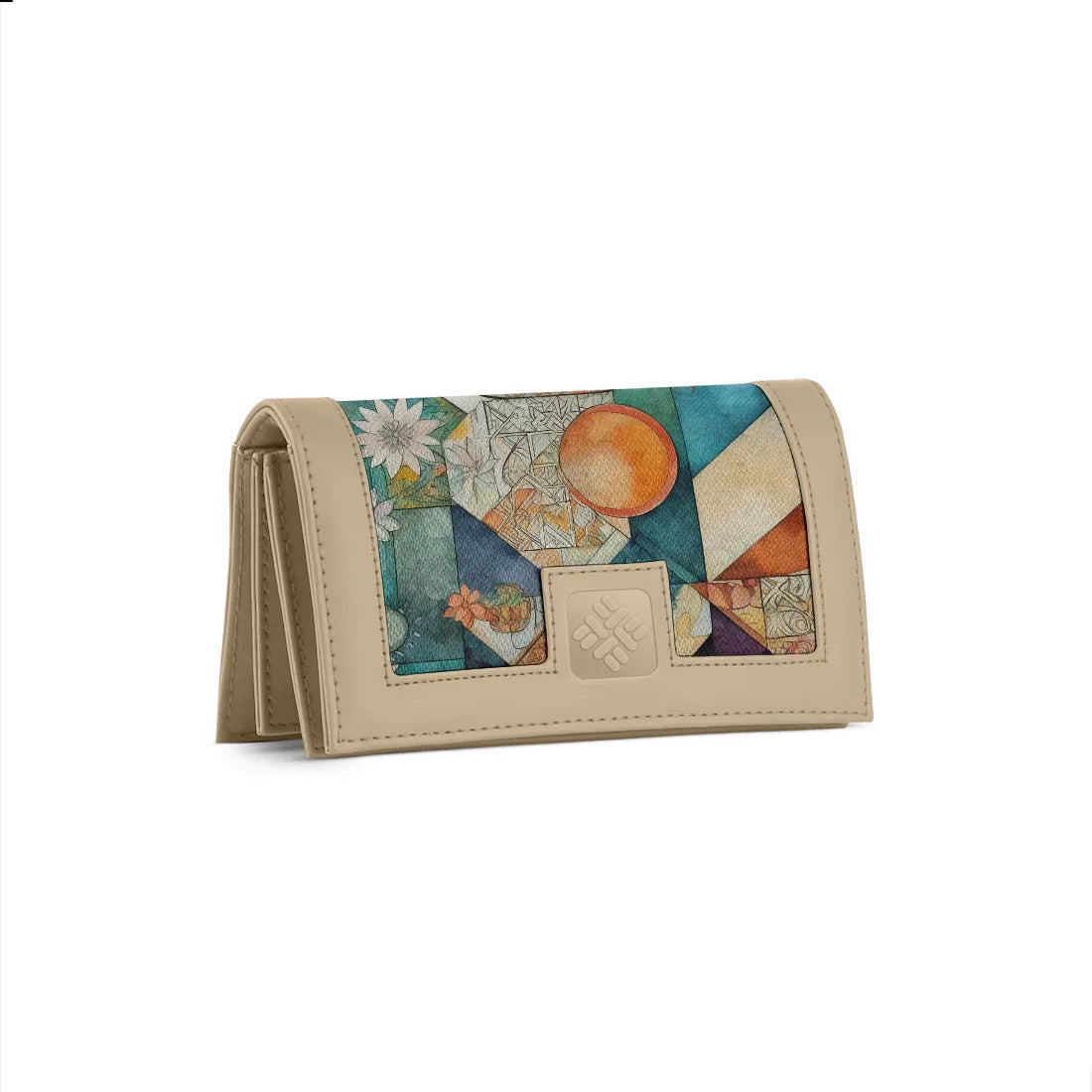Beige Sleek Elegance Fold Wallet with Mosaic Sunburst Design - 1