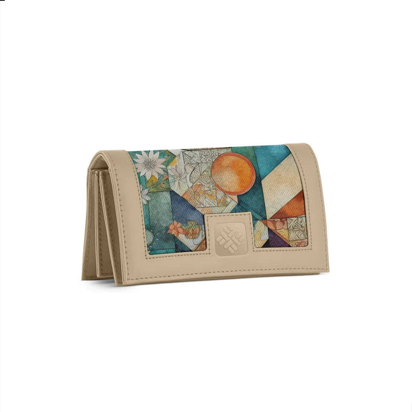 Beige Sleek Elegance Fold Wallet with Mosaic Sunburst Design - 1