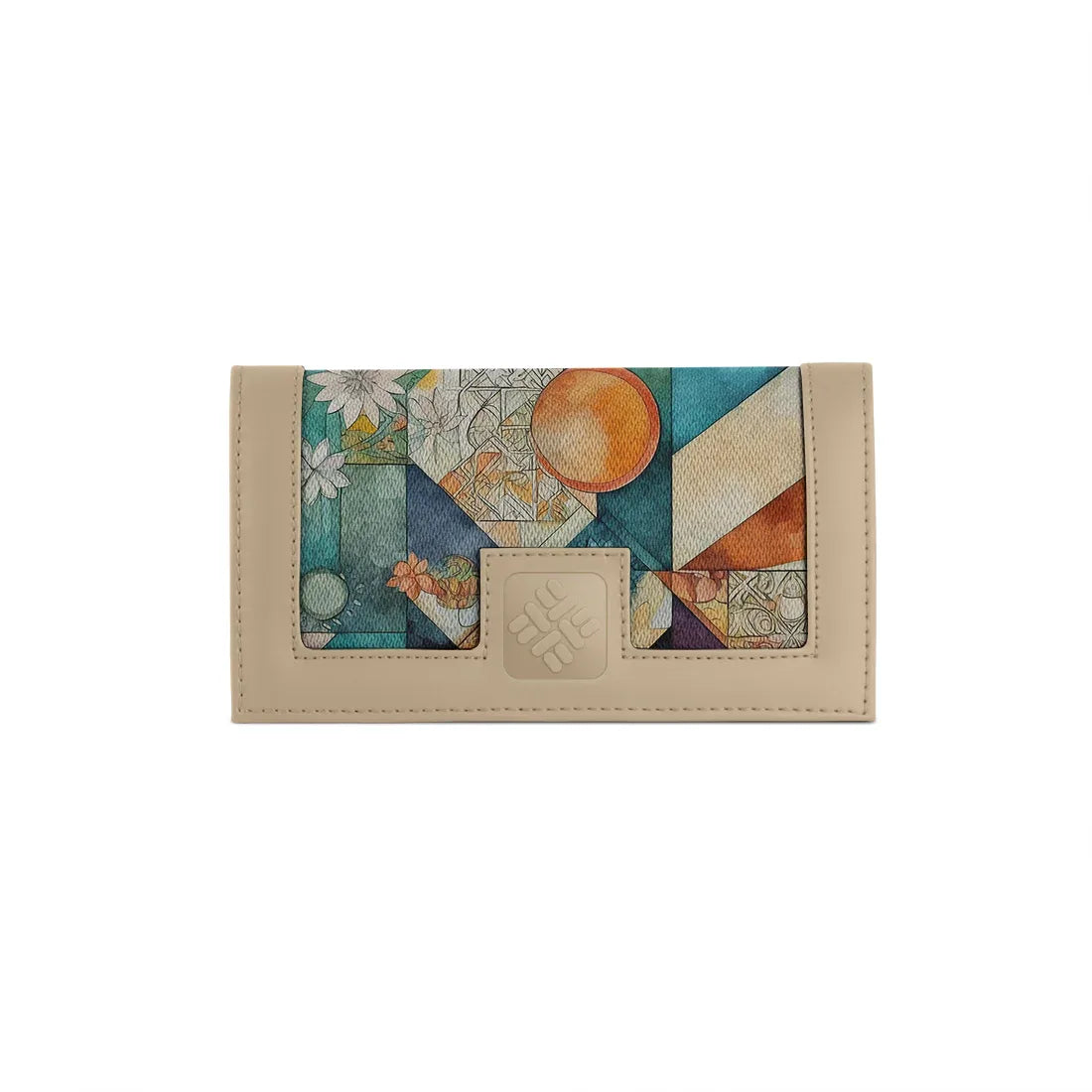 Beige Sleek Elegance Fold Wallet with Mosaic Sunburst Design - 2