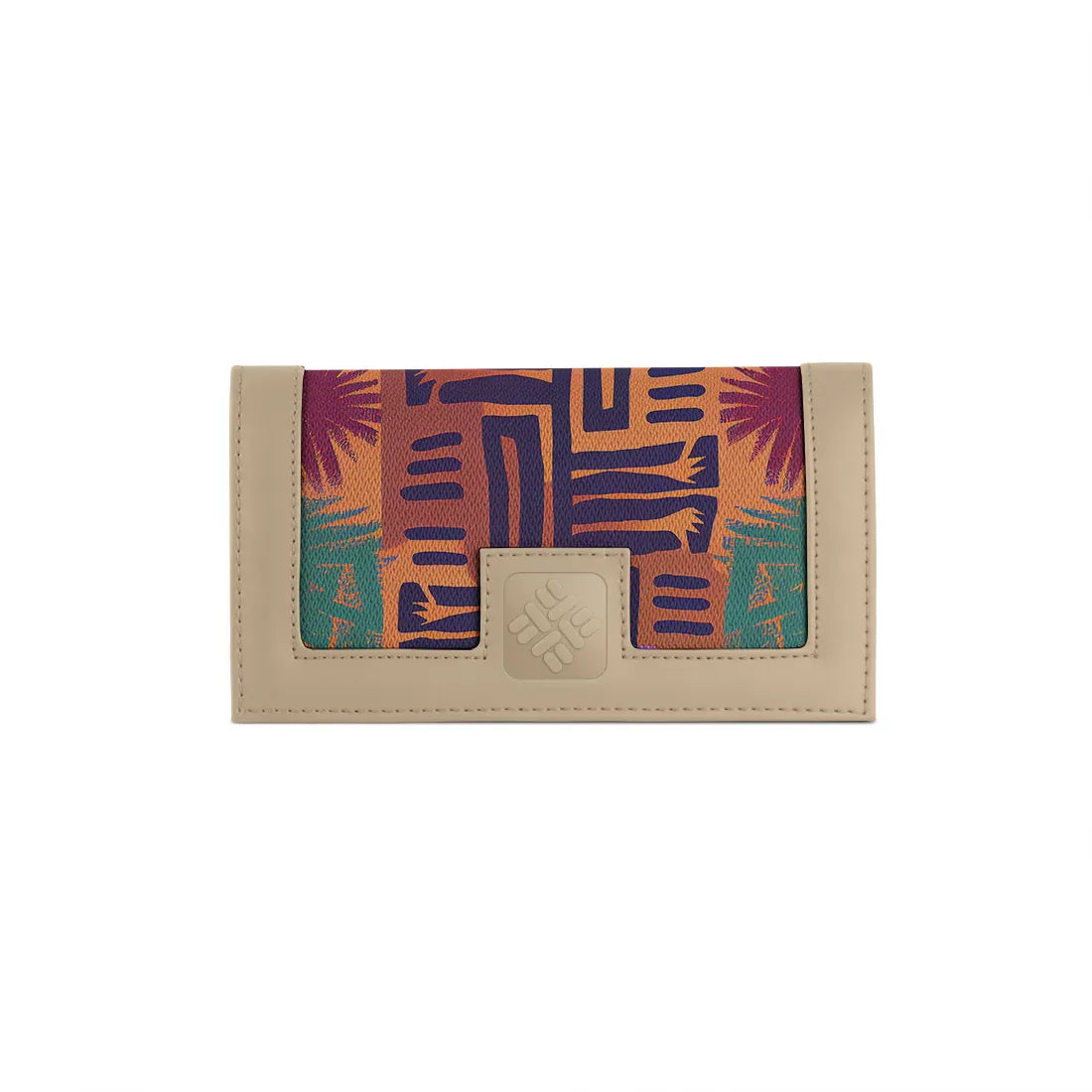 Beige Sleek Elegance Fold Wallet with Vibrant Tribal Maze Design - 2