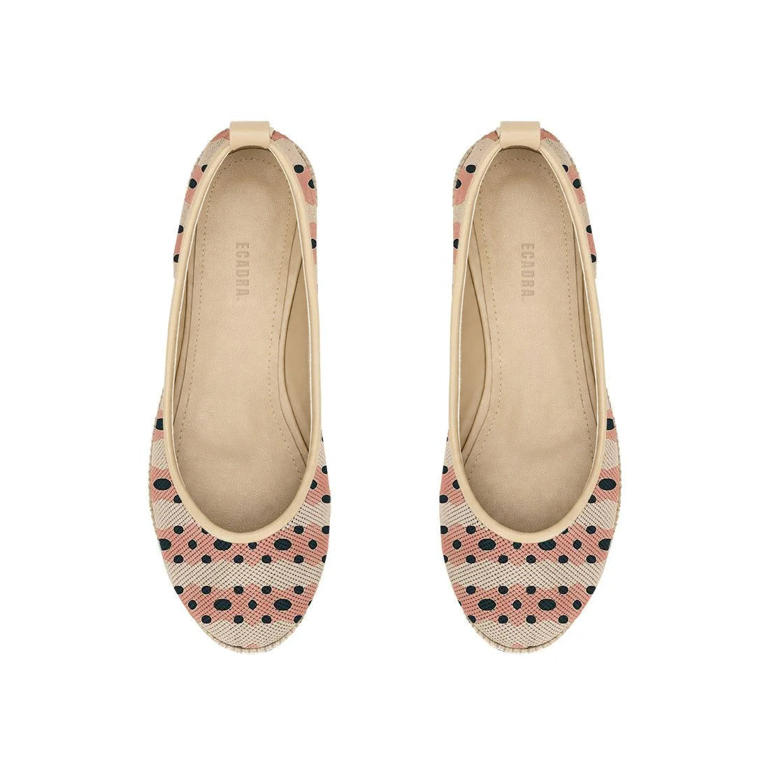 Beige Voyage Round Toe Dot – جزمة فلات حريمي، صورة تانية 2 – ECADRA