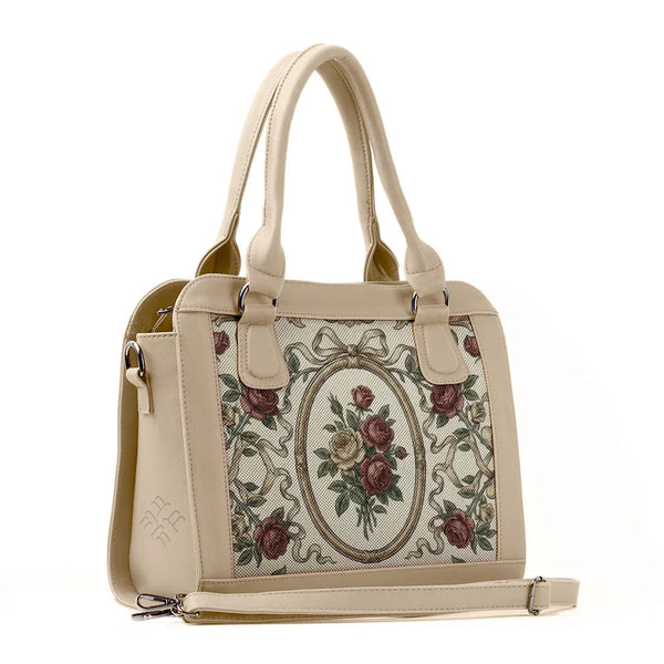 Beige Travel Hobo Bag Victorian Baroque Rose - 1