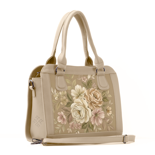 Beige Travel Hobo Bag Oil Painting Floral