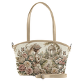 Beige Wide Tote Bag Vintage Cottagecore Garden Girl Floral