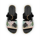Black Buckle Slide Slipper Leaf