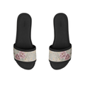 Black Drift Slides Vintage Taupe Rose Floral Print
