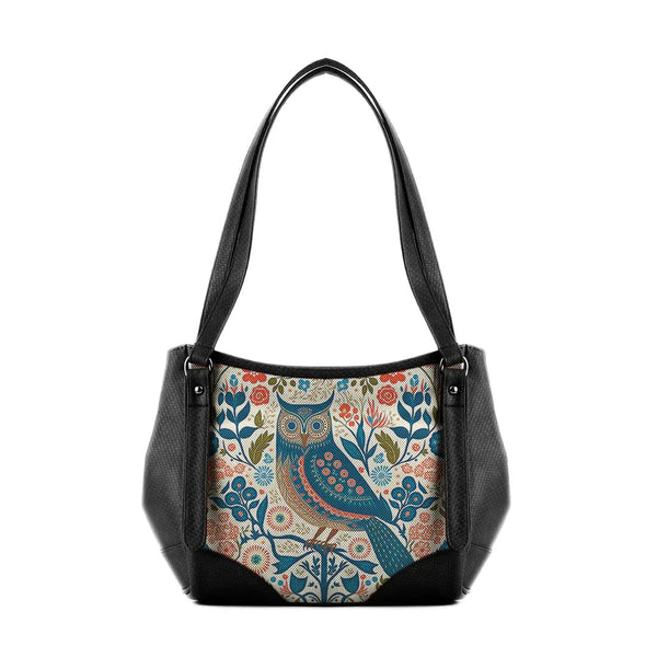 Black Leather Tote Bag owl - 1