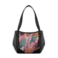 Black Leather Tote Bag  mixed leaf