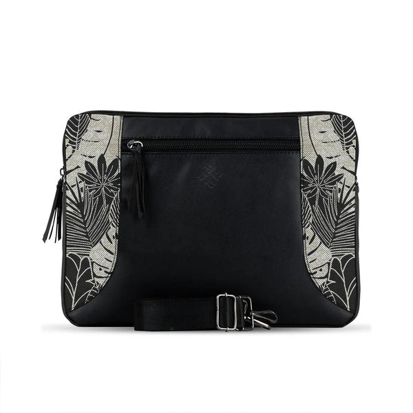 Black Mixed Laptop Sleeve Black Leaves