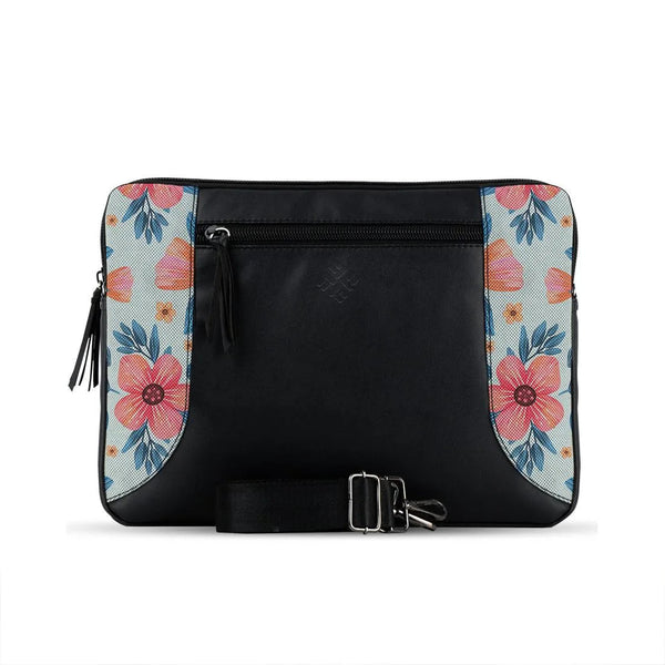 Black Mixed Laptop Sleeve Flower Art - 1