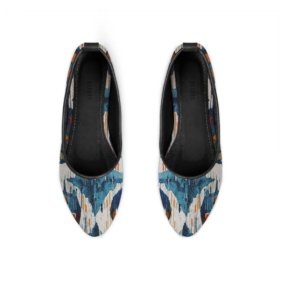 Black Round Toe Shoe Blue circle – كوتشي فلات حريمي مرسوم عليه رسمة أبستراكت – ECADRA