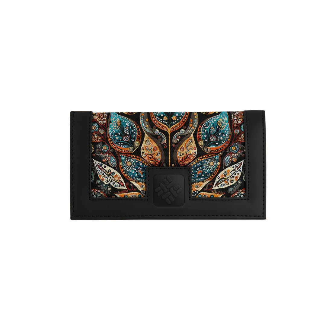 Black Sleek Elegance Fold Wallet Featuring Ornate Paisley Leaves - 2