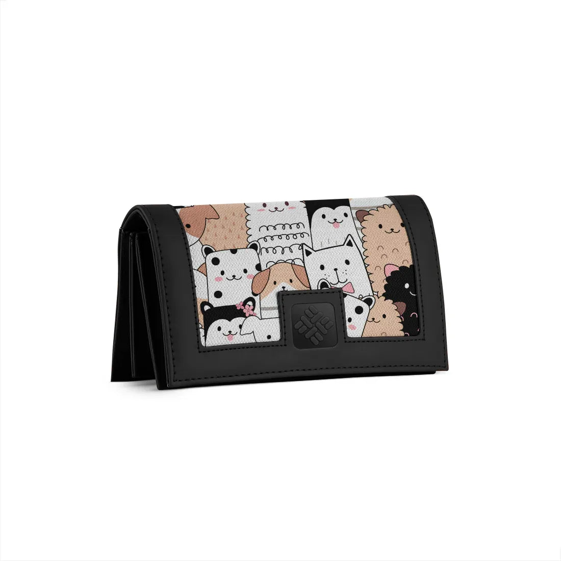 Black Sleek Elegance Fold Wallet Playful Kawaii Critter Charm - 1