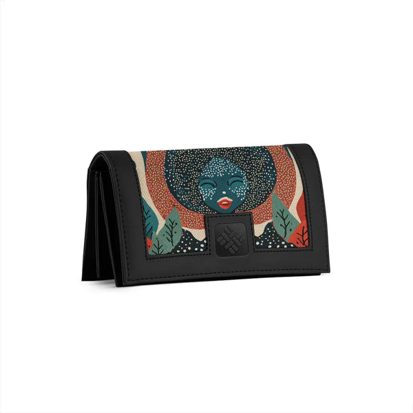 Black Sleek Elegance Fold Wallet with Ethereal Lunar Portrait - 1