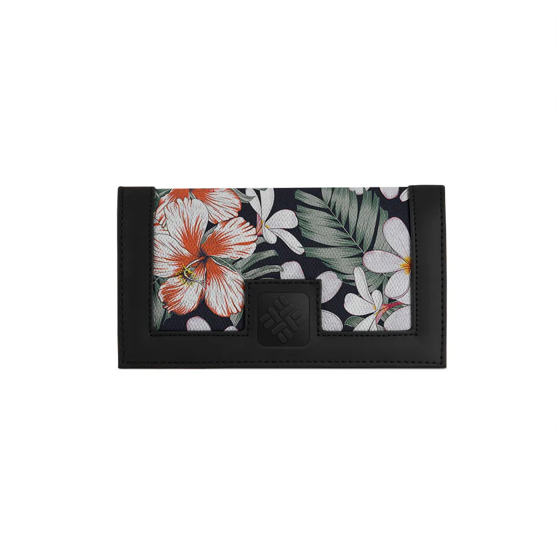 Black Sleek Elegance Fold Wallet with Tropical Floral Charm - 2