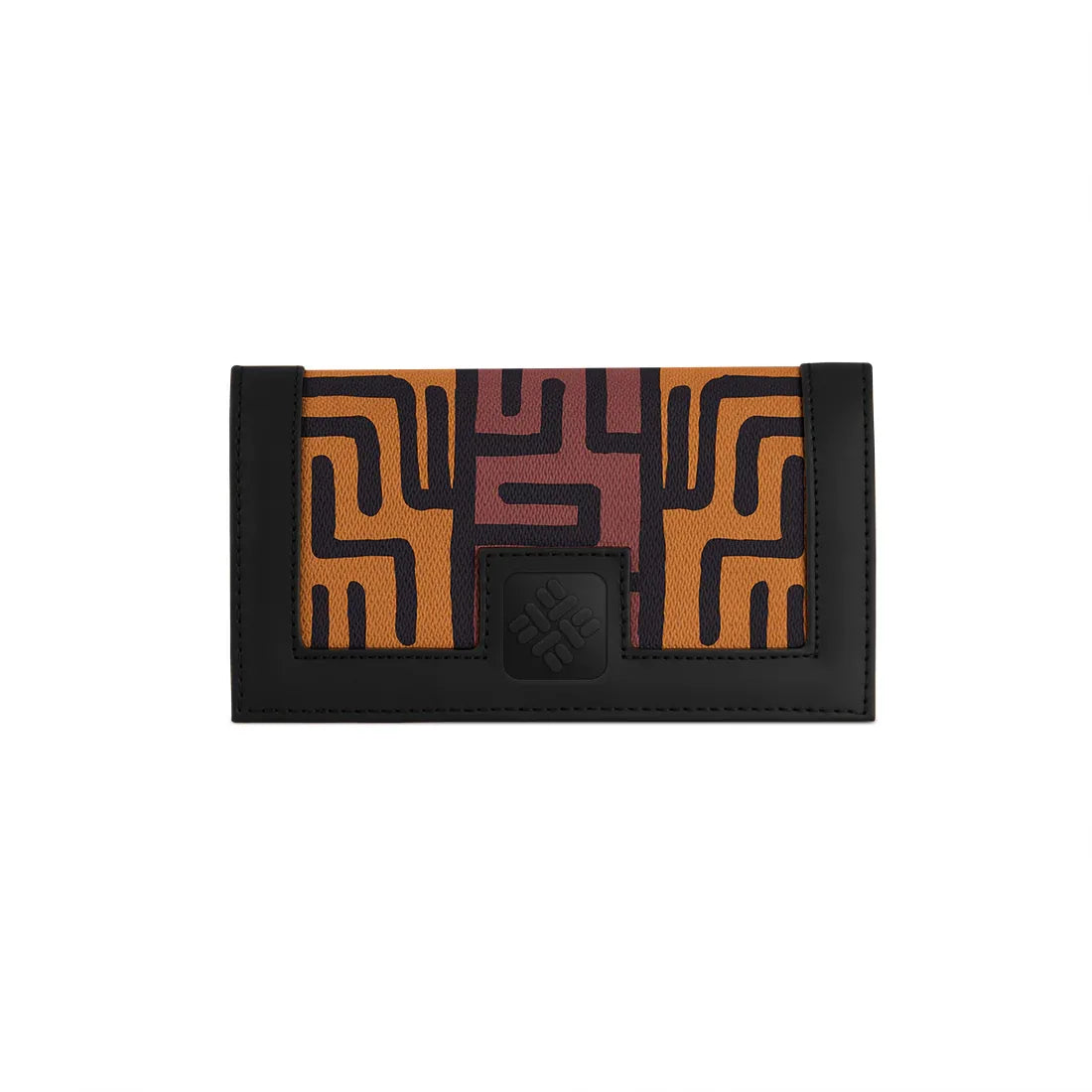 Black Sleek Elegance Fold Wallet with Warm Tribal Maze Pattern - 2
