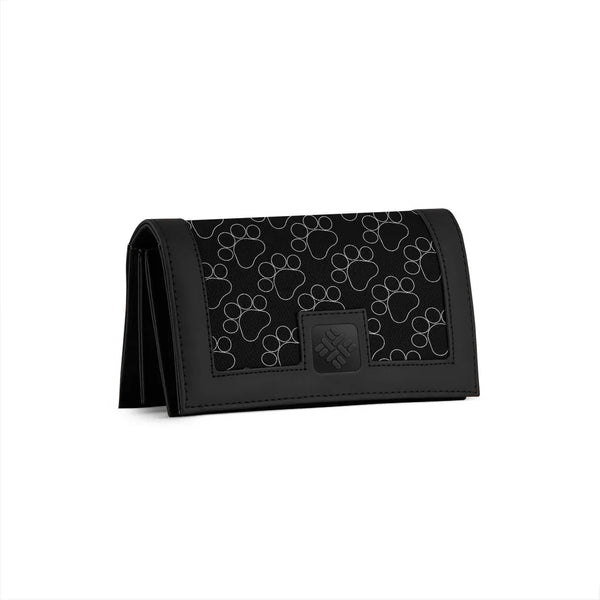 Black Sleek Elegance Fold Wallet with Whimsical Paw Print Pattern - 1
