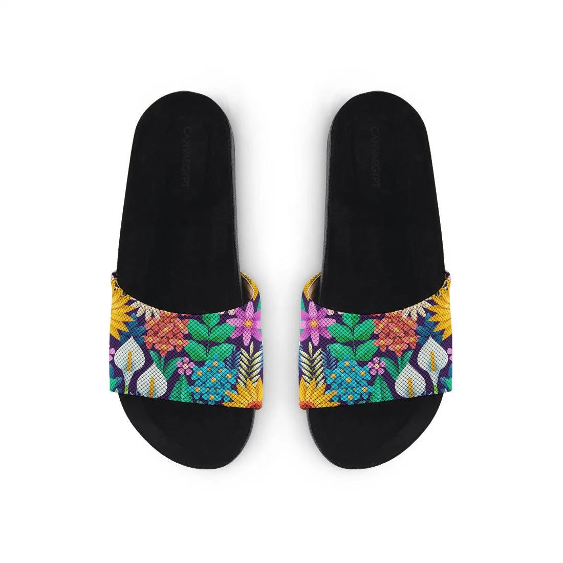 Black Slide Slipper Standing Flowers
