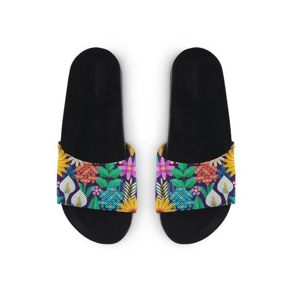 Black Slide Slipper Standing Flowers