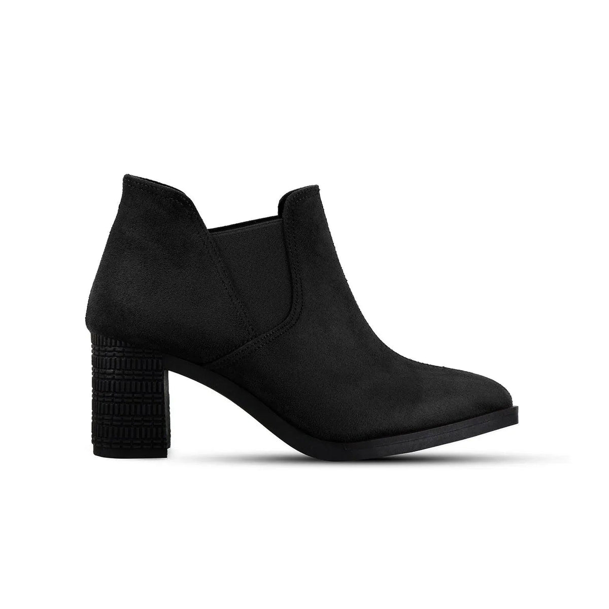 Black Slit Heeled Bootie - 5